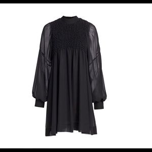 GANNI Smocked Chiffon Dress